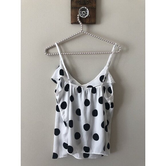 Banana Republic Womens Size S White Black Polka Dot Blouse Sleeveless Ruffle - Picture 3 of 4